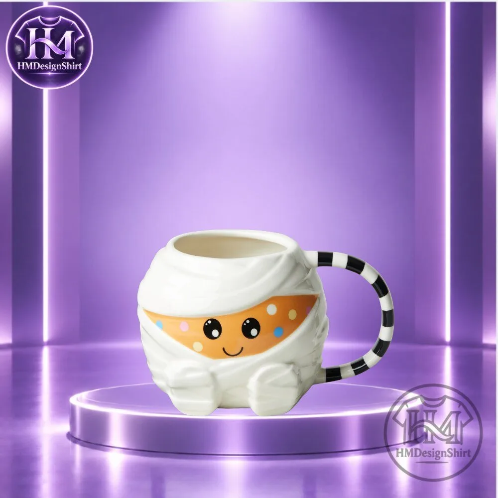 Cute Mummy Ceramic Coffee Mug with Striped Handle 2026