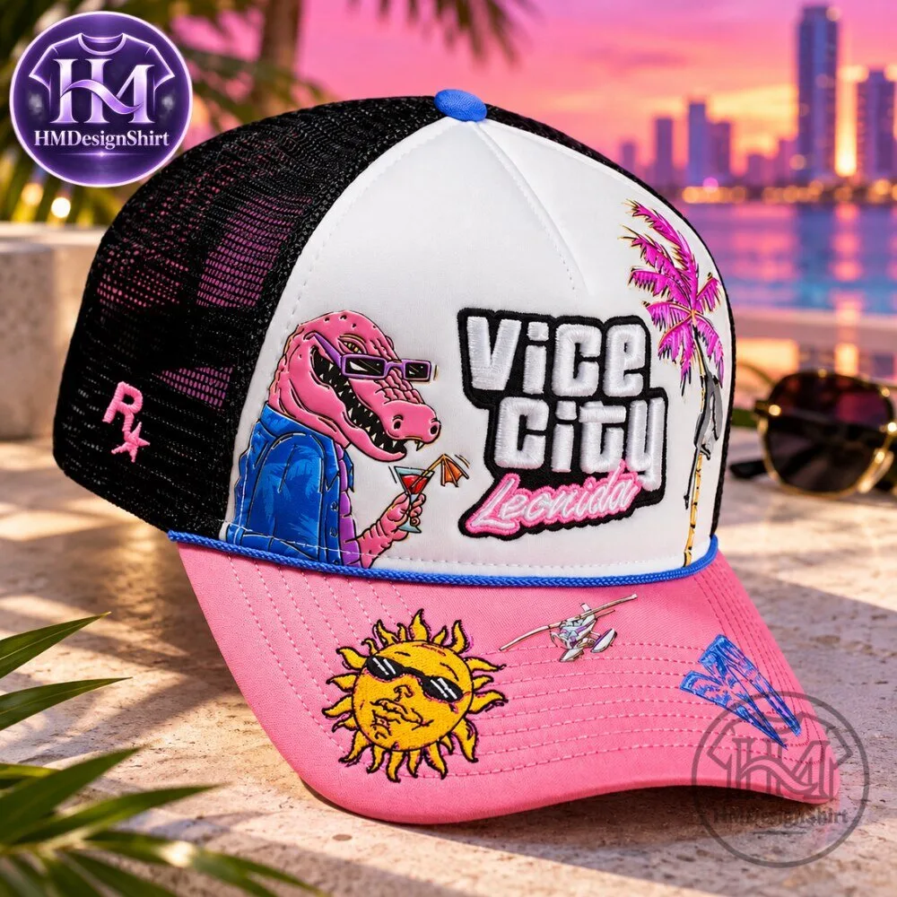 Vice City Leonida Pink Alligator Beach Graphic Hat 12 Vice City Leonida Pink Alligator Beach Graphic Hat