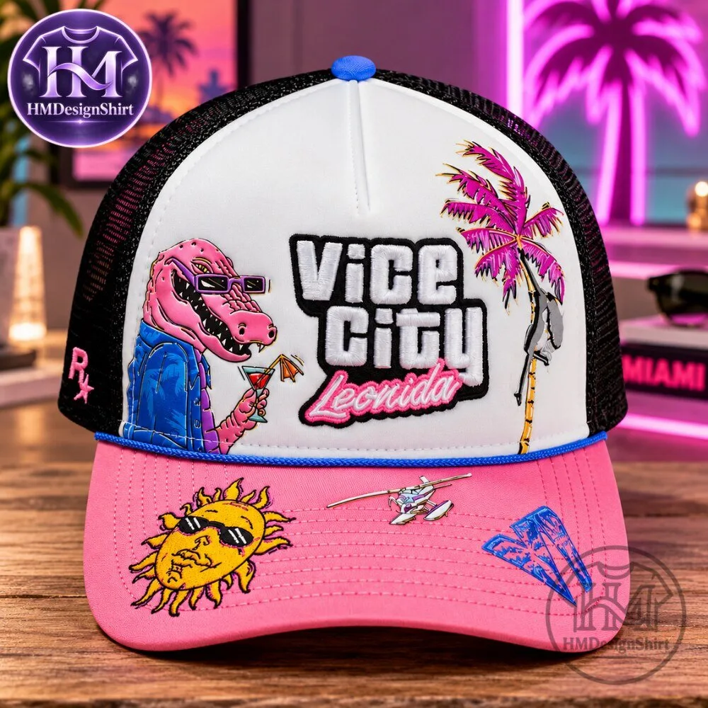 Vice City Leonida Pink Alligator Beach Graphic Hat 16 Vice City Leonida Pink Alligator Beach Graphic Hat
