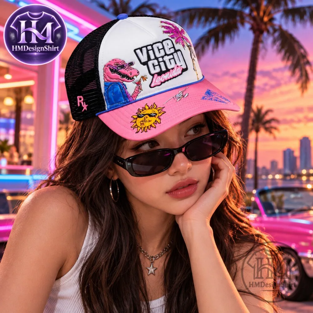 Vice City Leonida Pink Alligator Beach Graphic Hat 17 Vice City Leonida Pink Alligator Beach Graphic Hat