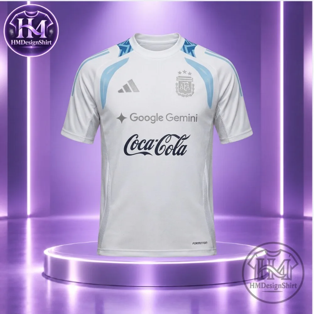 Argentina Training Jersey 2026 Short Sleeve Soccer Shirt Google Gemini Coca-Cola Sponsor