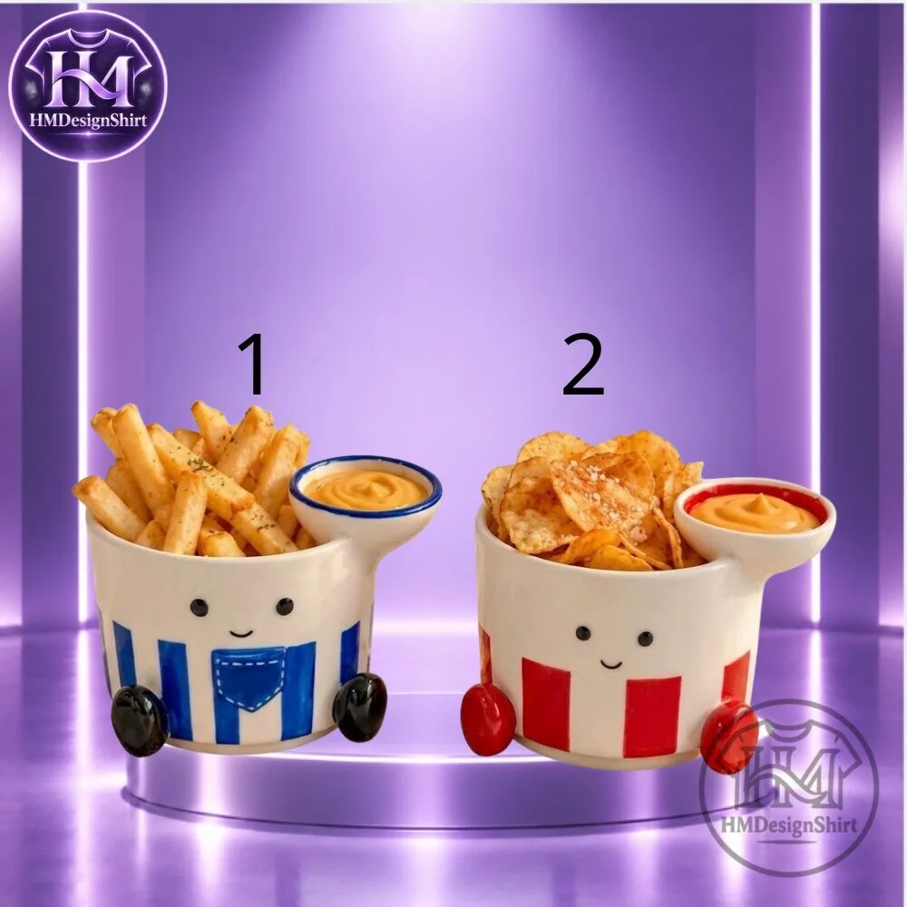 Cute Cartoon Ceramic Snack Bowl with Dip Compartment Set 2026