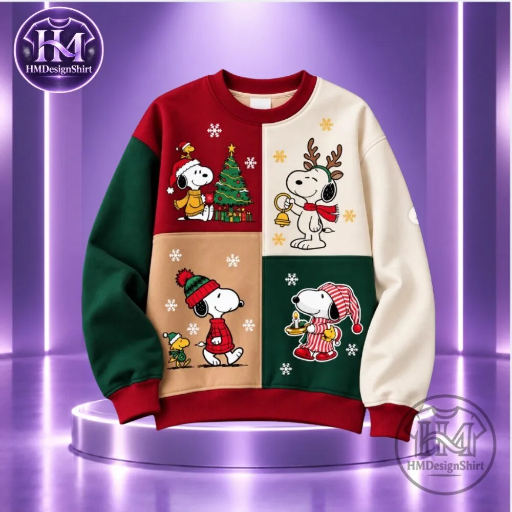 Peanuts Snoopy Christmas Patchwork Style Crewneck Sweatshirt 2026