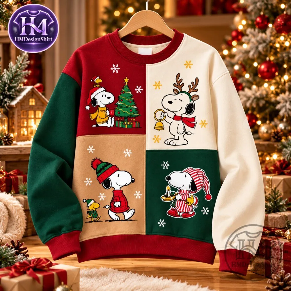 Peanuts Snoopy Christmas Patchwork Style Crewneck Sweatshirt 2026 9 Peanuts Snoopy Christmas Patchwork Style Crewneck Sweatshirt 2026