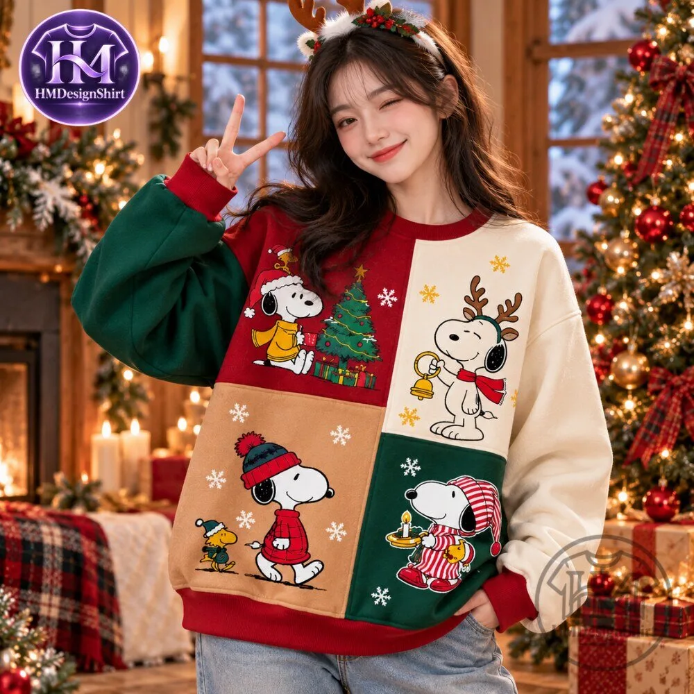 Peanuts Snoopy Christmas Patchwork Style Crewneck Sweatshirt 2026 11 Peanuts Snoopy Christmas Patchwork Style Crewneck Sweatshirt 2026