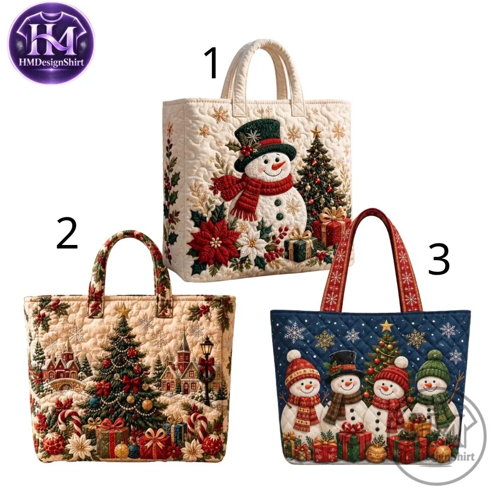 Christmas Tree Snowman Print Tote Bags Special Edition