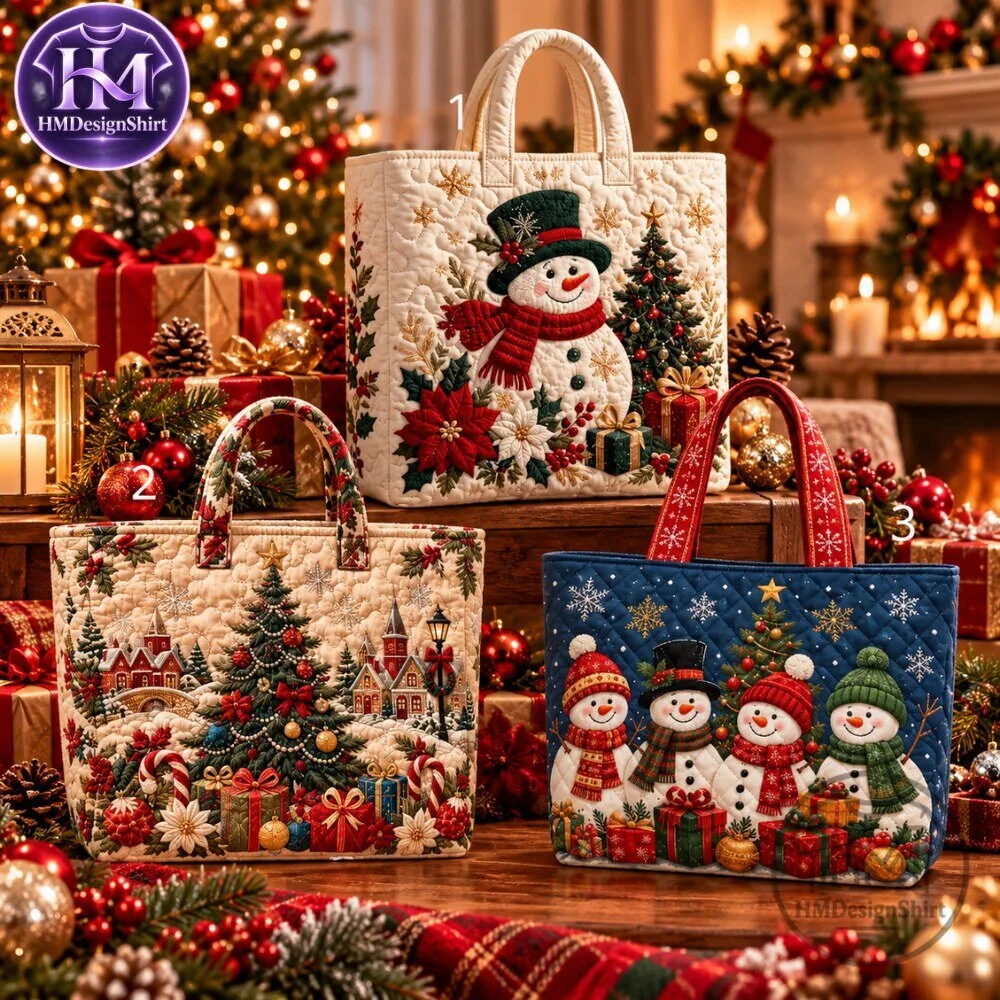 Christmas Tree Snowman Print Tote Bags Special Edition 10 Christmas Tree Snowman Print Tote Bags Special Edition
