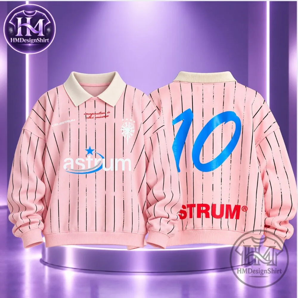 Astrum Imagination Football Top in Pink Pinstripe Collared Sweatshirt 2026