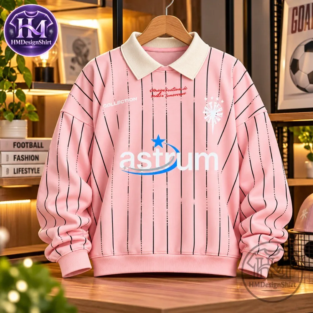 Astrum Imagination Football Top in Pink Pinstripe Collared Sweatshirt 2026 11 Astrum Imagination Football Top in Pink Pinstripe Collared Sweatshirt 2026