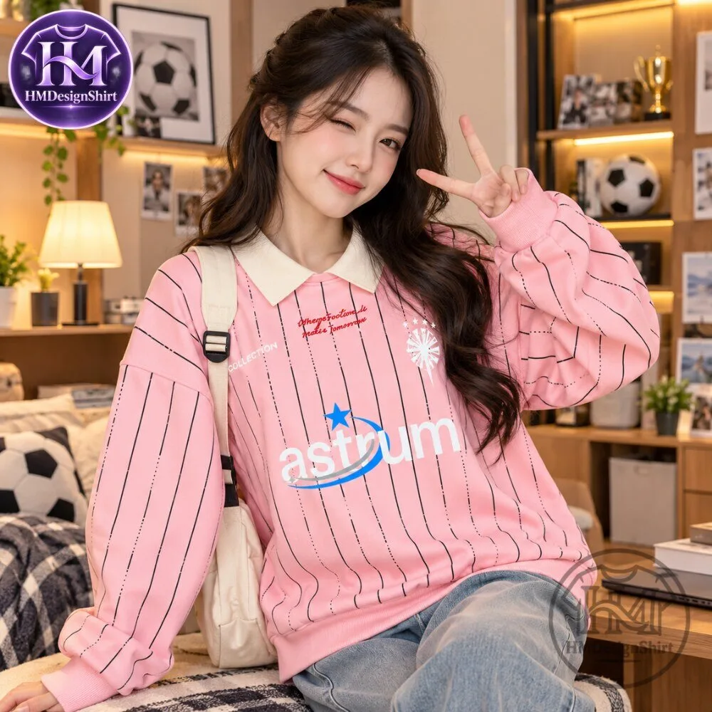Astrum Imagination Football Top in Pink Pinstripe Collared Sweatshirt 2026 13 Astrum Imagination Football Top in Pink Pinstripe Collared Sweatshirt 2026