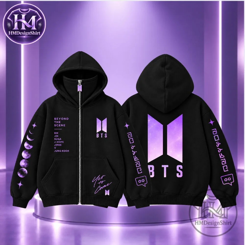 BTS Beyond The Scene Purple Galaxy Logo Black Zip Up Hoodie 2026