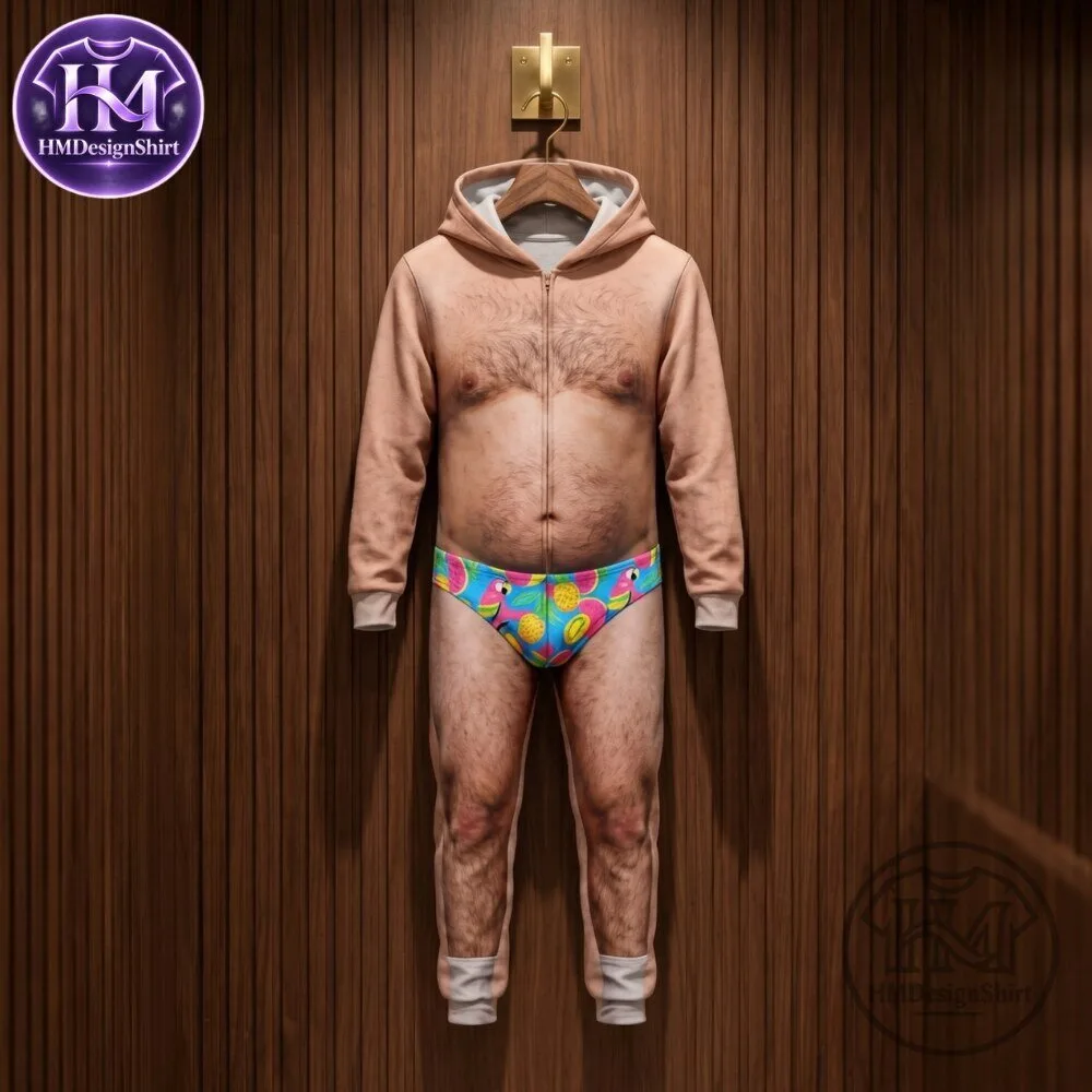 Gut Onesie Printed Hairy Belly Body Illusion Hooded Jumpsuit 2026 9876
