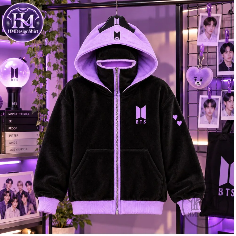 BTS Purple Logo Black Fleece Full Zip Face Mask Hoodie 2026 10 BTS Purple Logo Black Fleece Full Zip Face Mask Hoodie 2026