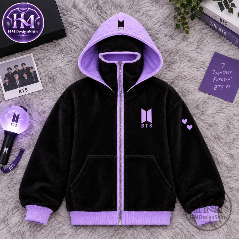 BTS Purple Logo Black Fleece Full Zip Face Mask Hoodie 2026 11 BTS Purple Logo Black Fleece Full Zip Face Mask Hoodie 2026