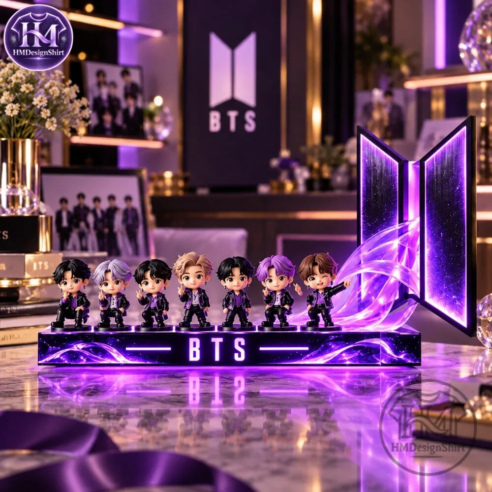 BTS Members Mini Figures Purple LED Light Display Shelf 2026 10 BTS Members Mini Figures Purple LED Light Display Shelf 2026