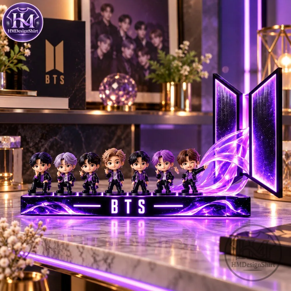 BTS Members Mini Figures Purple LED Light Display Shelf 2026 11 BTS Members Mini Figures Purple LED Light Display Shelf 2026