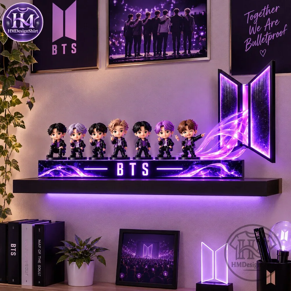 BTS Members Mini Figures Purple LED Light Display Shelf 2026 13 BTS Members Mini Figures Purple LED Light Display Shelf 2026