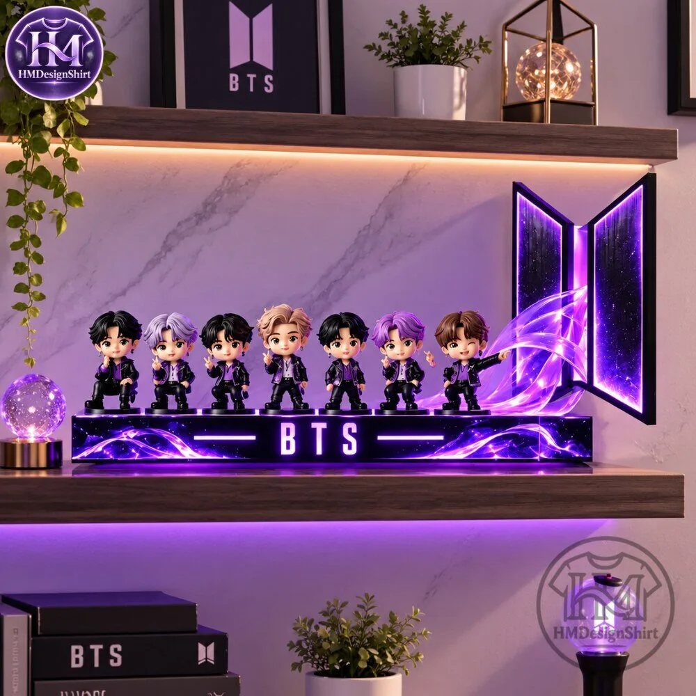 BTS Members Mini Figures Purple LED Light Display Shelf 2026 14 BTS Members Mini Figures Purple LED Light Display Shelf 2026