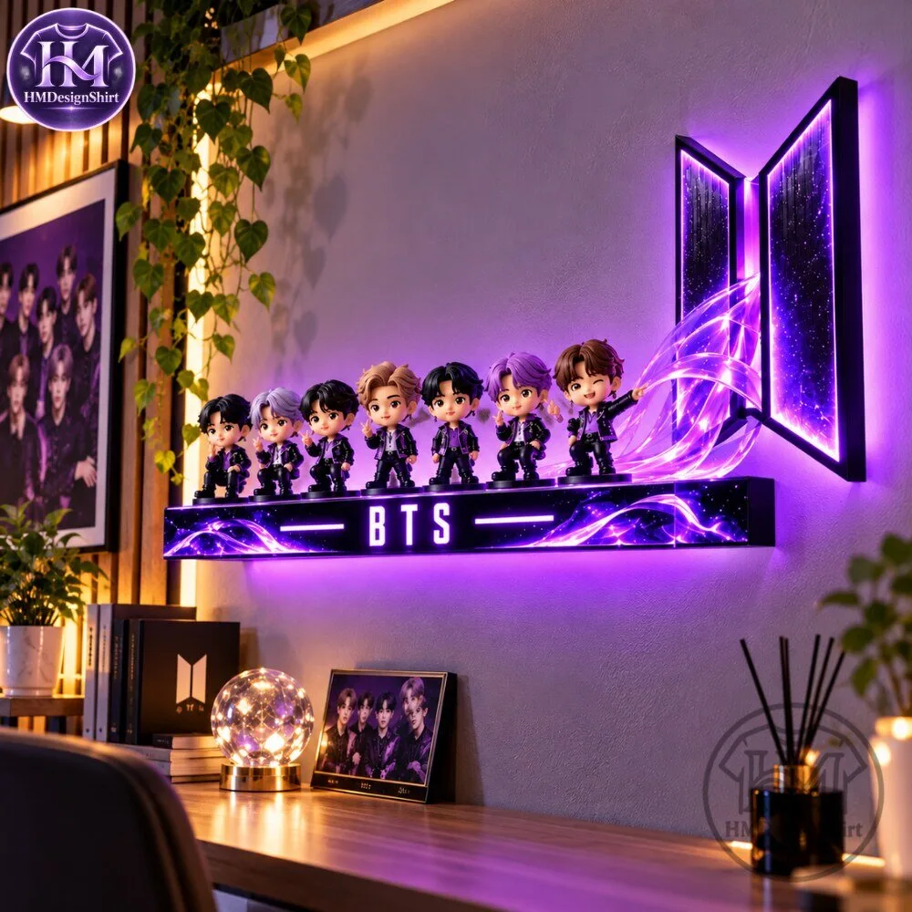 BTS Members Mini Figures Purple LED Light Display Shelf 2026 15 BTS Members Mini Figures Purple LED Light Display Shelf 2026