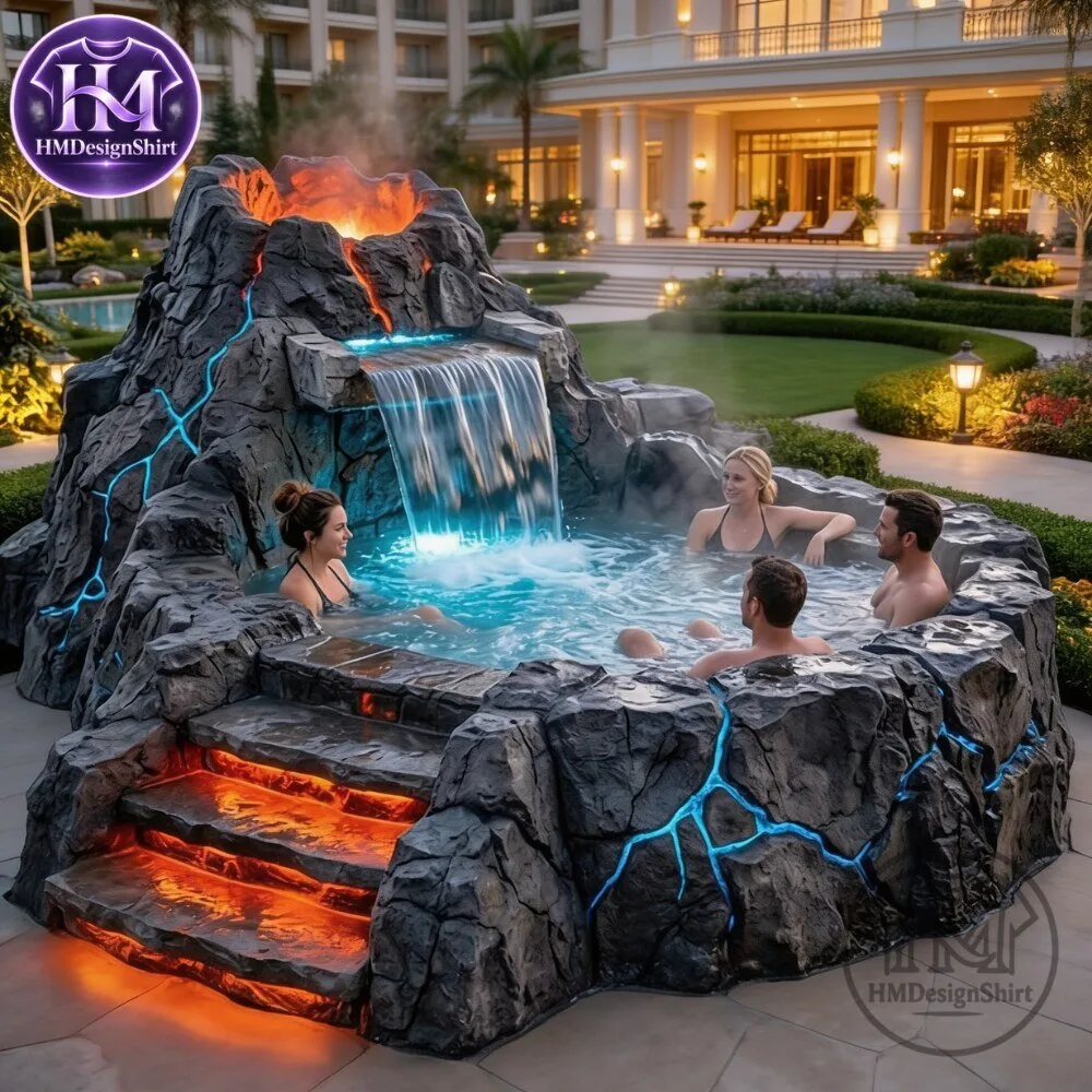 Outdoor Volcano Rock Hot Tub Spa with Waterfall and LED Lighting 2026 10 Outdoor Volcano Rock Hot Tub Spa with Waterfall and LED Lighting 2026