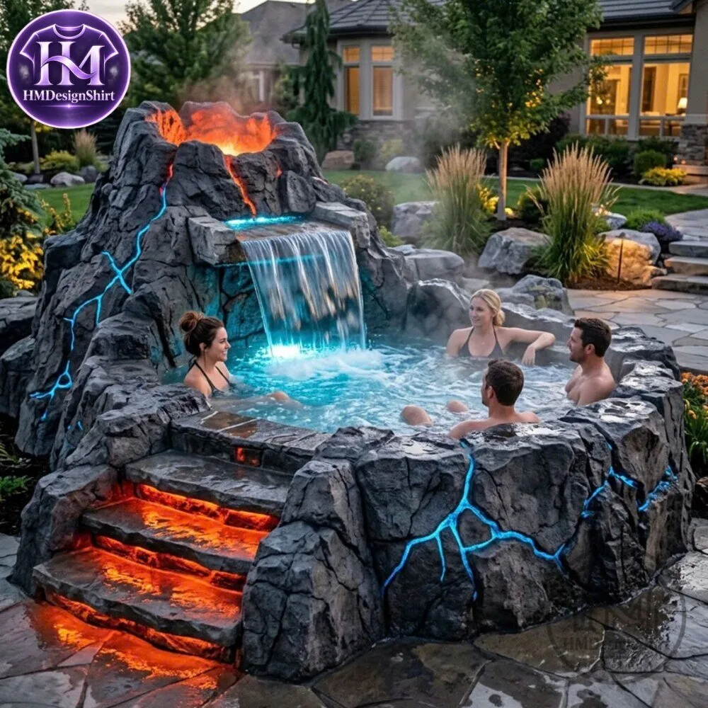 Outdoor Volcano Rock Hot Tub Spa with Waterfall and LED Lighting 2026 11 Outdoor Volcano Rock Hot Tub Spa with Waterfall and LED Lighting 2026