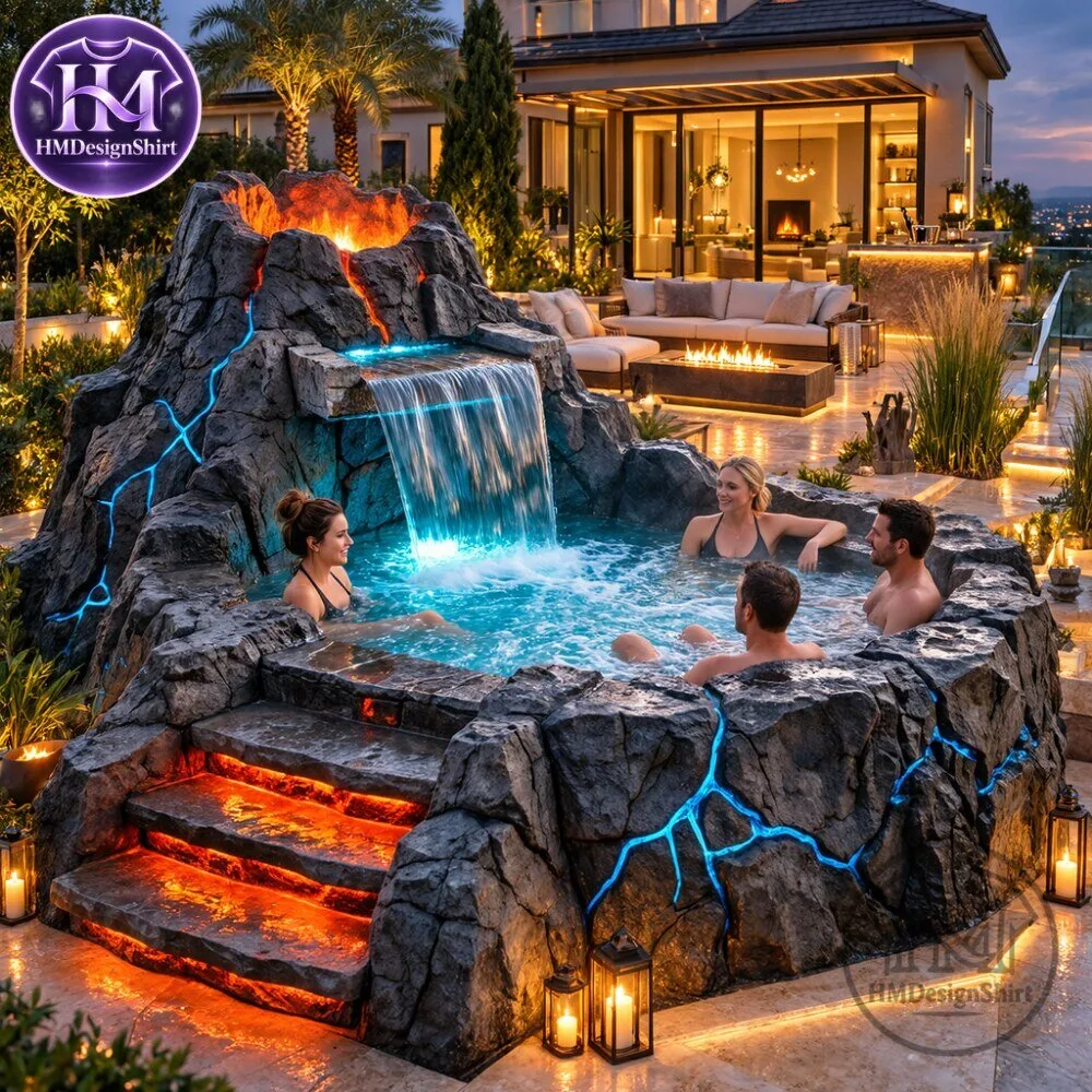 Outdoor Volcano Rock Hot Tub Spa with Waterfall and LED Lighting 2026 12 Outdoor Volcano Rock Hot Tub Spa with Waterfall and LED Lighting 2026