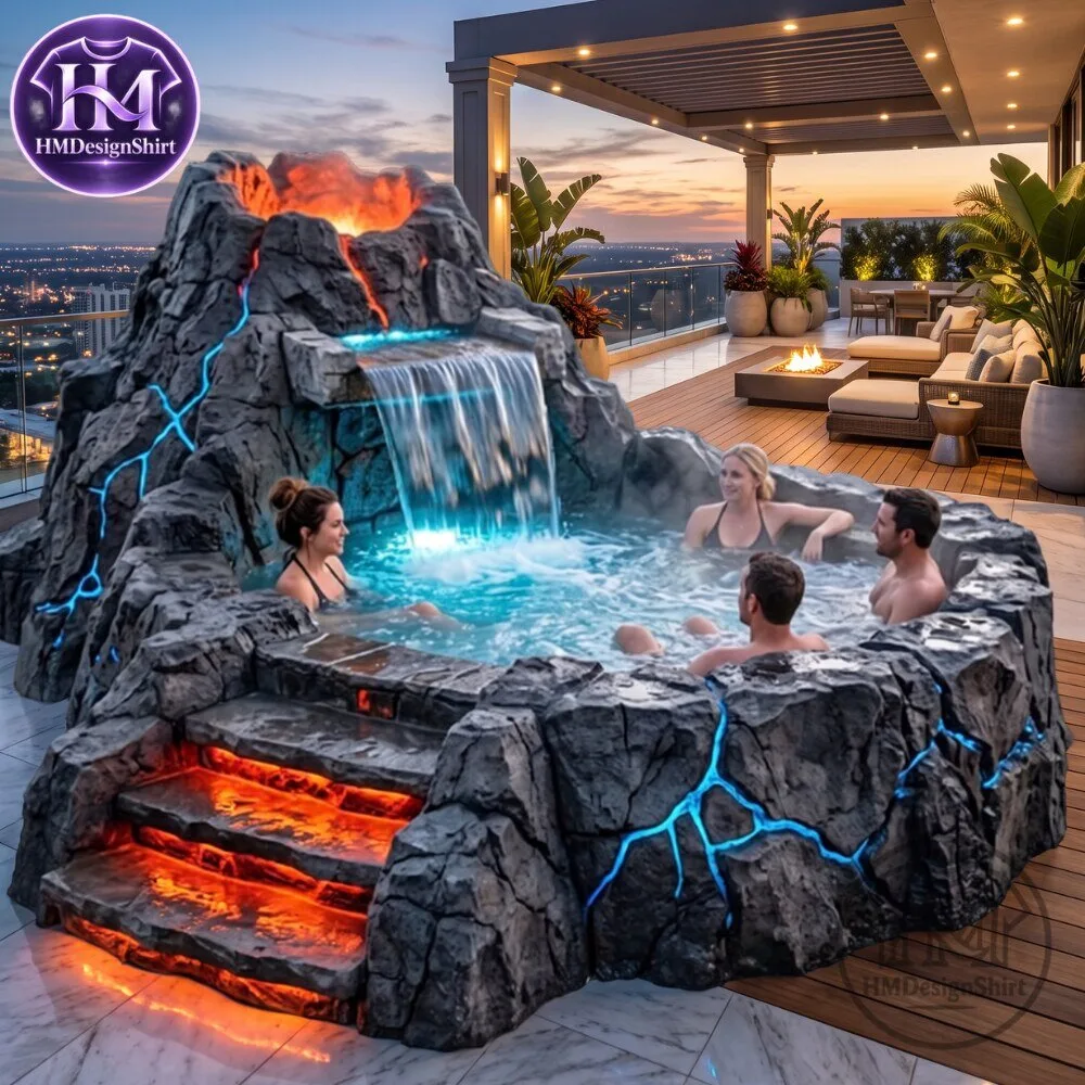 Outdoor Volcano Rock Hot Tub Spa with Waterfall and LED Lighting 2026 13 Outdoor Volcano Rock Hot Tub Spa with Waterfall and LED Lighting 2026