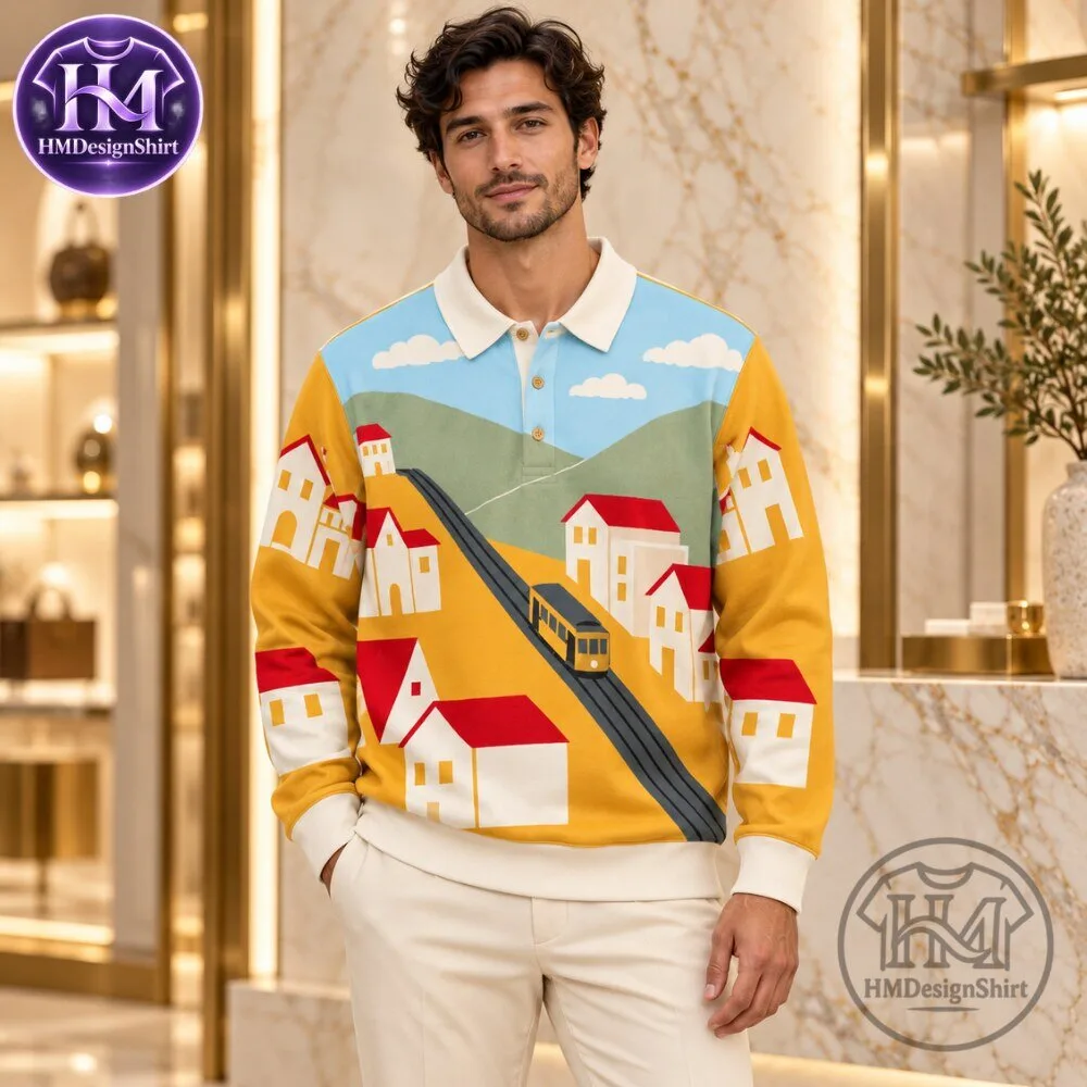 Vintage Village Train Landscape Graphic Long Sleeve Polo Shirt 2026 13 Vintage Village Train Landscape Graphic Long Sleeve Polo Shirt 2026