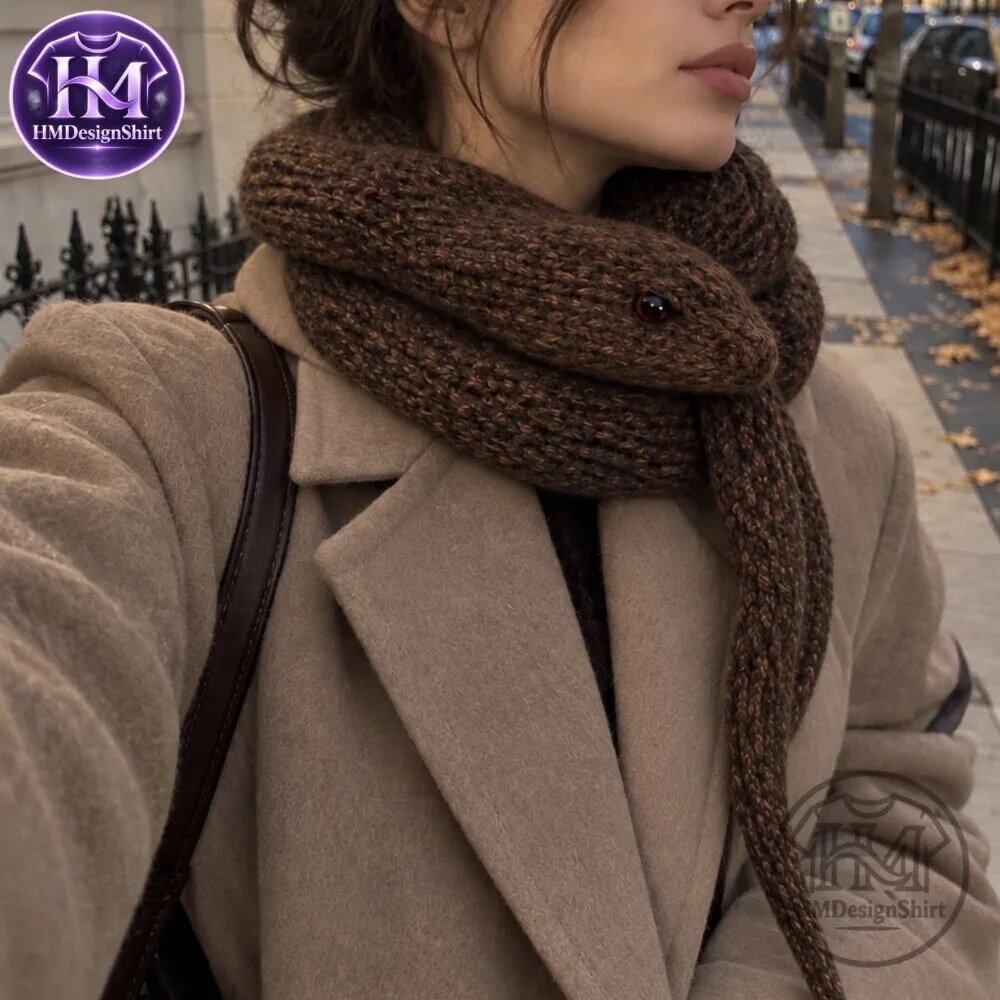 Brown Snake Cable Knit Winter Scarf 2026