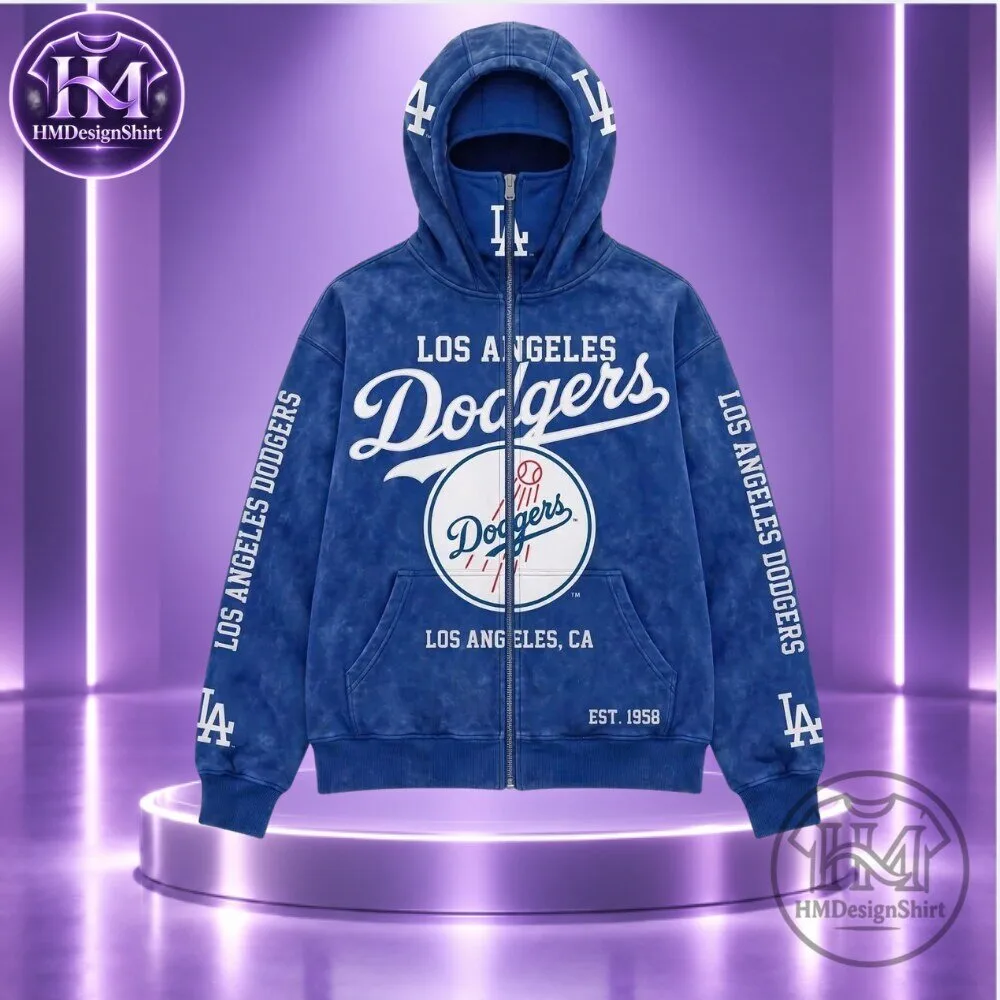 Los Angeles Dodgers Acid Wash Royal Zip High Neck Masked Hoodie 2026