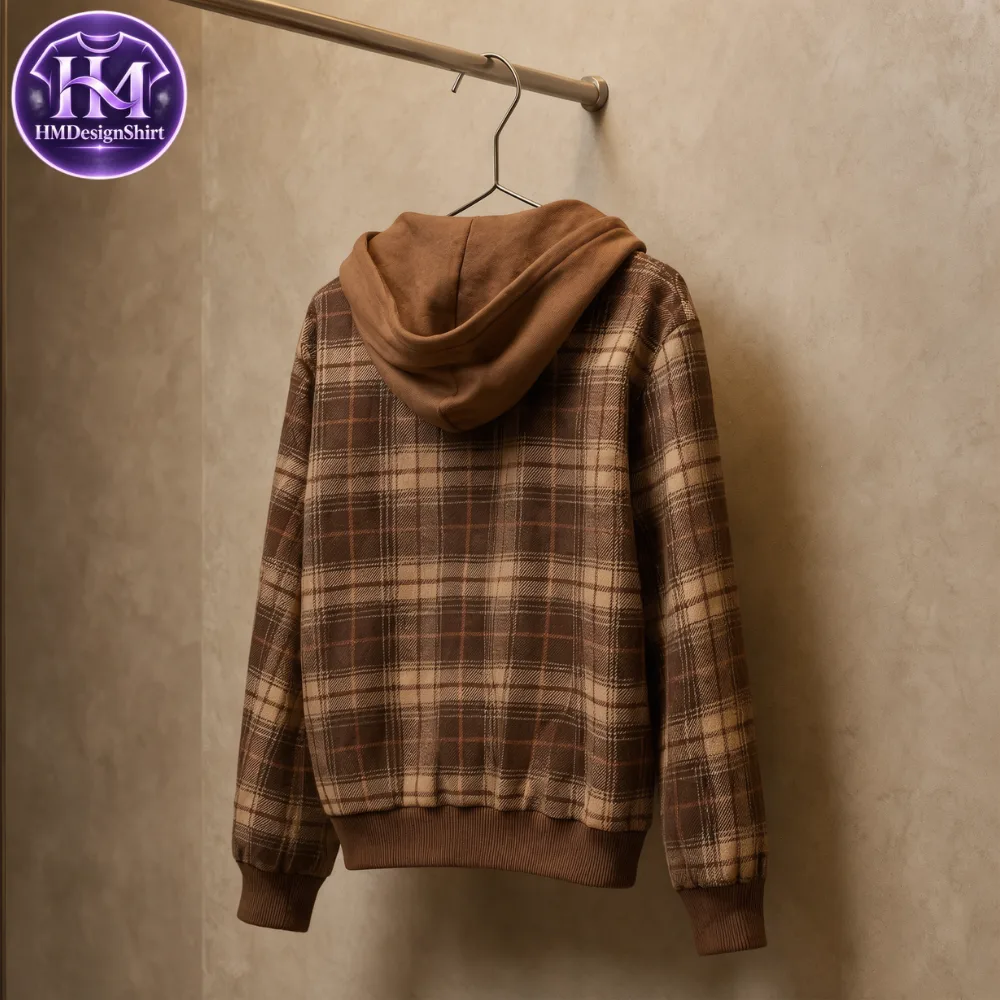 41 Brown Plaid US Flag Patch Zip High Neck Face Masked Jacket 2026 — image 5
